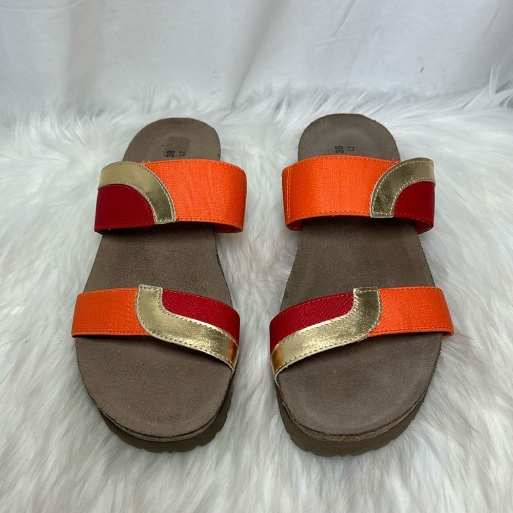 Naot Frankie Red/Orange/Gold Wedge Slide Sandals Sz 38/US 7 - Picture 2 of 6